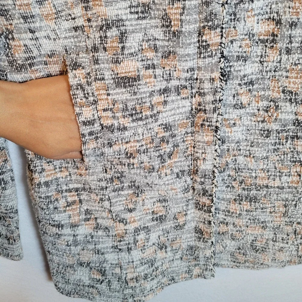 DOLAN Womens Tweed Textured Fringe Zip Blazer Jacket Size Small Beige Preppy - Picture 3 of 10